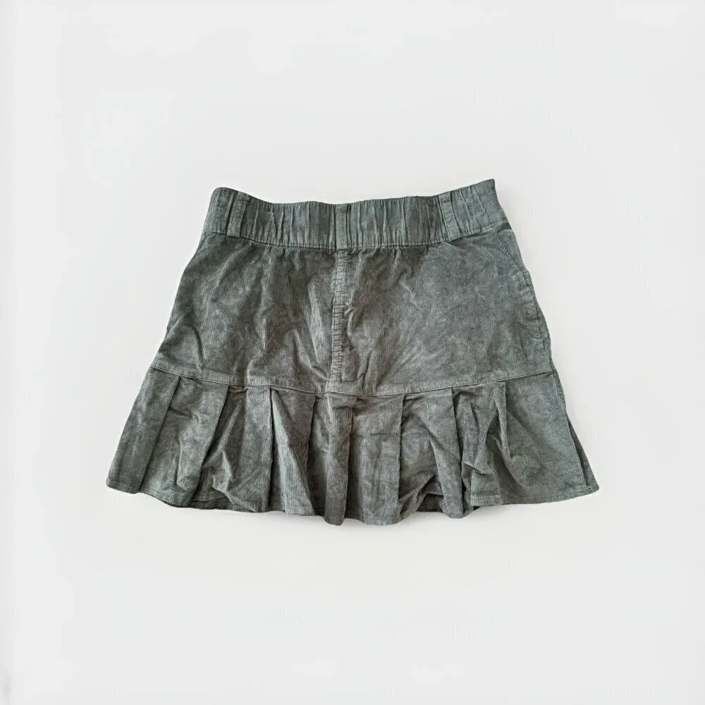 Hollister Corduroy Pleated Mini Skirt Womens S Army Green High Waist w Pockets